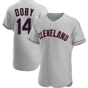 Youth Majestic Cleveland Indians #14 Larry Doby Authentic Grey Road Cool  Base MLB Jersey